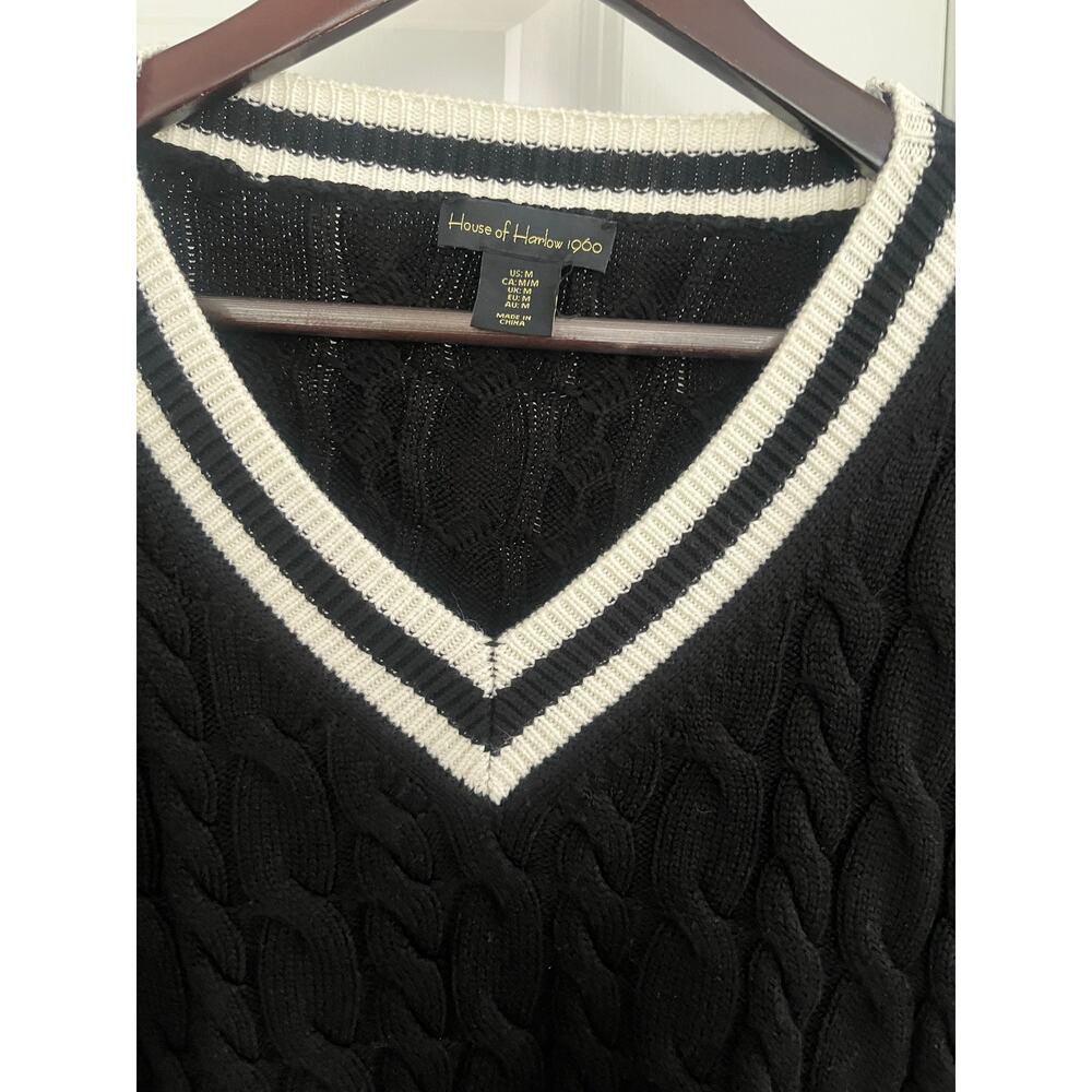 House of Harlow 1960 v-neck crop cable sweater black white Sz. M - Picture 3 of 6